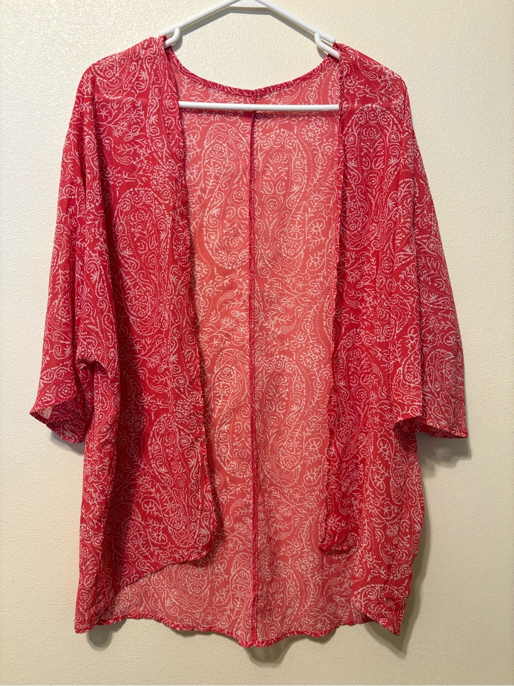 SHEIN Red Paisley Open-Front Kimono Cardigan